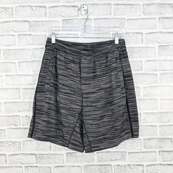 Lululemon Men's Running Lined Shorts in black gray striped - Picture 1 of 7